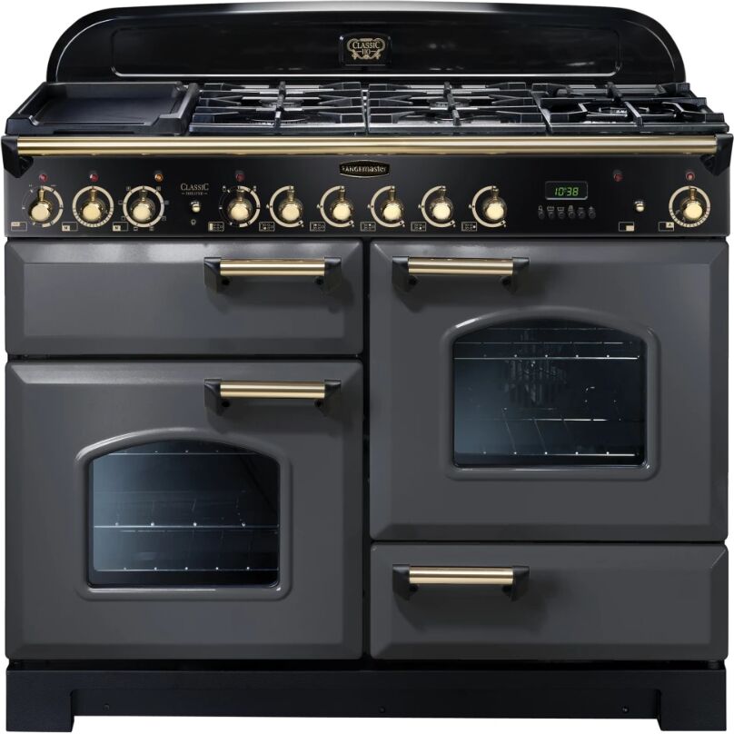 Rangemaster CDL110DFFSL/B Classic Deluxe 110cm Dual Fuel Range Cooker-Slate/Brass