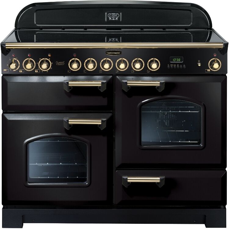 Rangemaster CDL110ECBL/B Classic Deluxe Electric Ceramic Range Cooker 110cm Black Brass