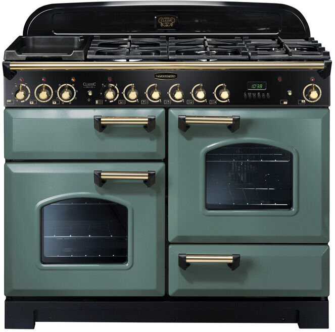 Rangemaster CDL110DFFMG/B 110cm Classic Deluxe Dual Fuel Range Cooker-Mineral Green/Brass