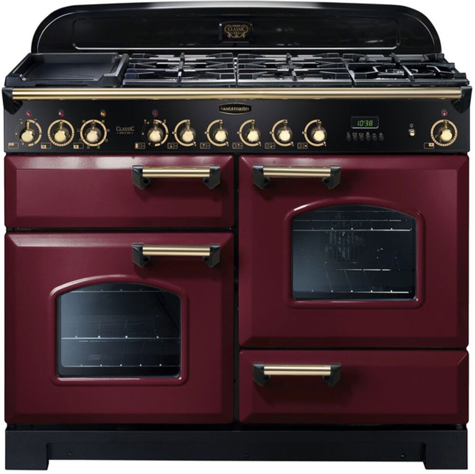 Rangemaster Classic Deluxe 110 Dual Fuel Range Cooker - Cranberry/Brass