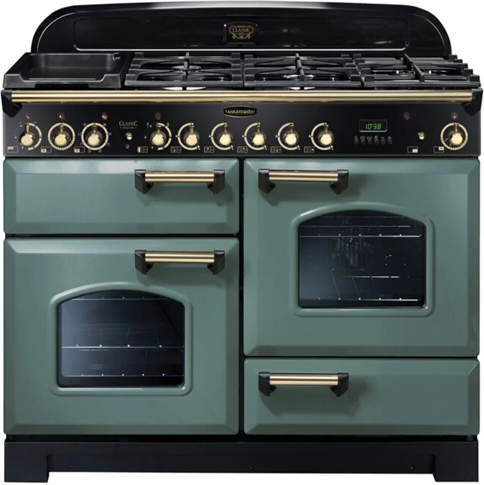 Rangemaster Classic Deluxe 110 Dual Fuel Range Cooker - Mineral Green/Brass