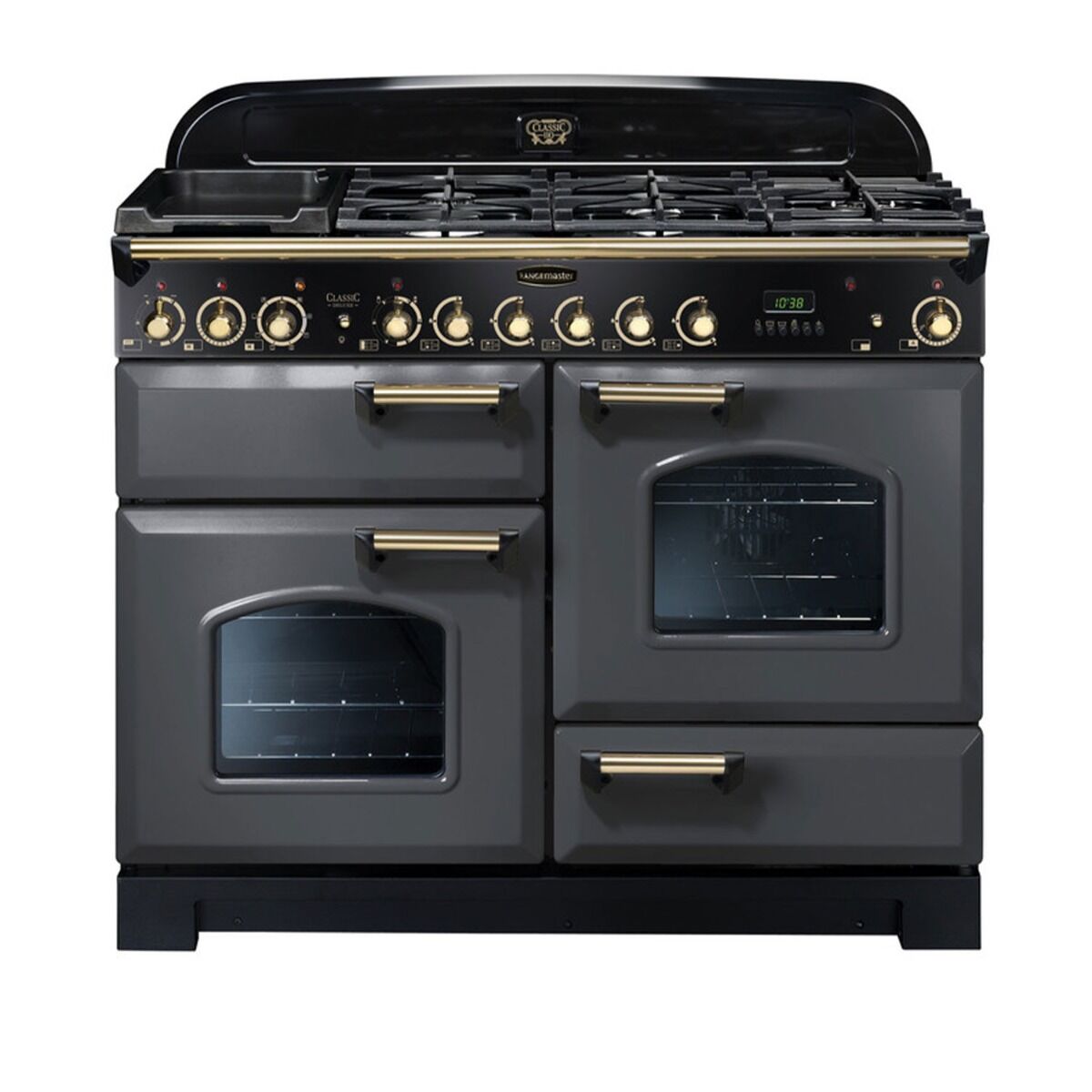 Rangemaster Classic Deluxe 110 Dual Fuel Range Cooker - Slate/Brass