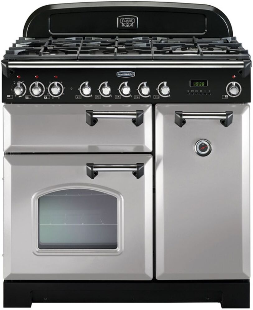 Rangemaster Classic Deluxe 90 Dual Fuel Range Cooker - Royal Pearl/Chrome