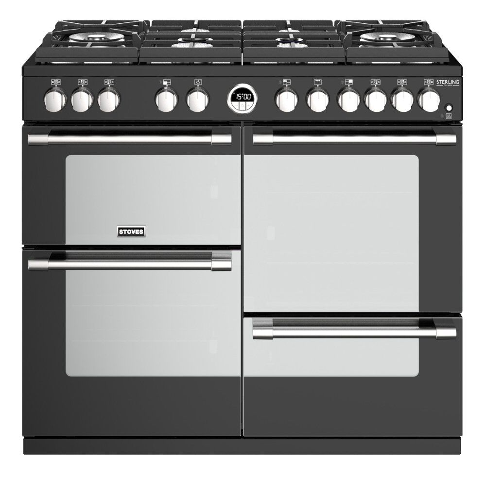 Stoves Sterling Deluxe S1000DFGTG Black 100cm Dual Fuel Range Cooker