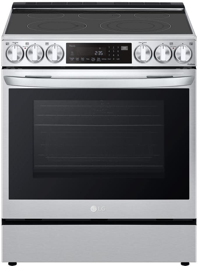 LG 30 in. 6.3 cu. ft. 5 Elements Slide-In Electric Range in Print Proof Stainless Steel with Instaview, Air Fry and ProBake