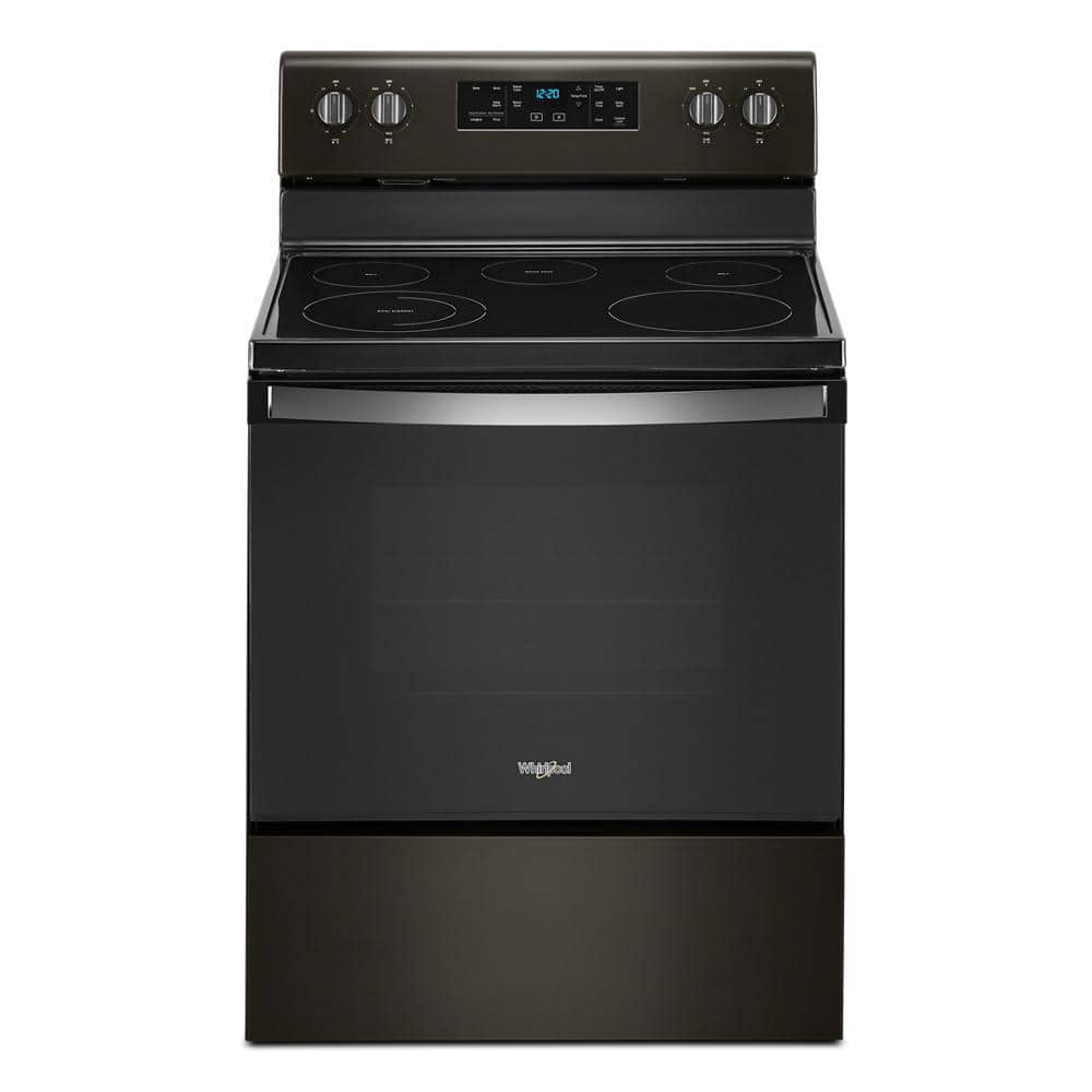 Whirlpool 30 in. 5.3 cu. ft. Electric Range with 5-Elements and Frozen Bake Technology in Black Stainless