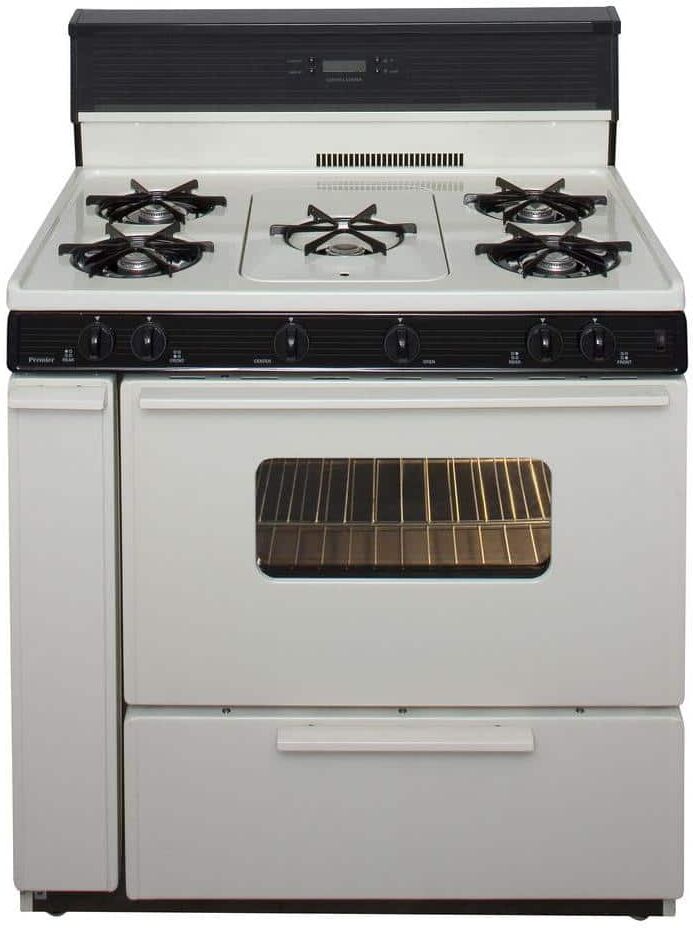 Premier 36 in. 3.91 cu. ft. Freestanding Gas Range with 5th Burner and Griddle Package in Biscuit