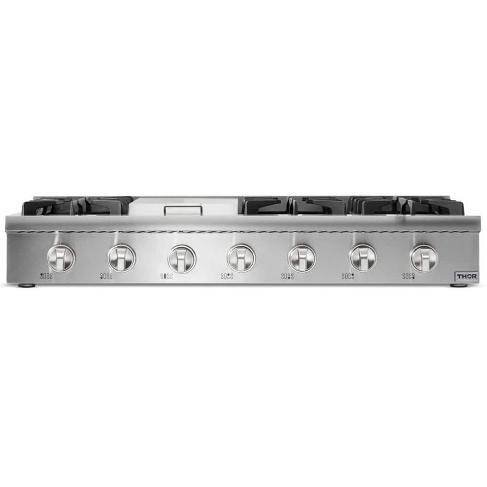 Thor 48 in. Gas Range Top in Stainless Steel with 6 Burners Including Power Burners and Griddle