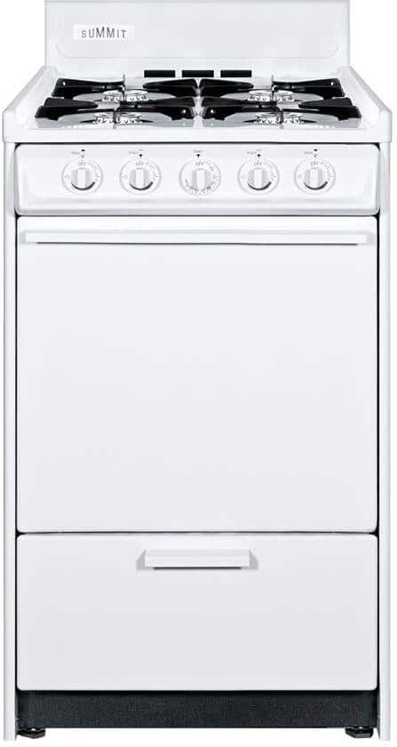 Summit Appliance 20 in. 2.46 cu. ft. LP Gas Range in White, Battery Powered