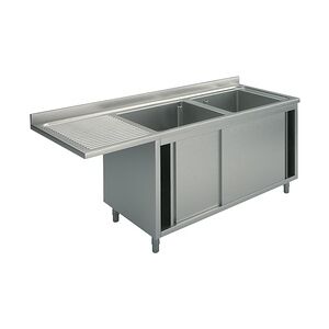 Gastro Mastro Spülschrank mit Schiebetüren für Einbau-Geschirrspüler, 2 Becken rechts, 2000x700 mm