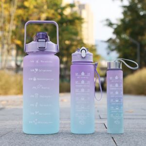 WEIWZI 3 pakke vandflasker, 2L+900ML+300ML vandflaske, Motiverende, Lækagesikker, Tåler opvaskemaskine, Løbesportsvandflaske med halm og tidsmærkning