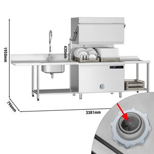 GGM GASTRO - Lave-vaisselle à double paroi et double panier - 22,2 kW - incl. table d'arrivée, table de sortie à gauche & détartrant - avec pompe pour détergent, produit de rinçage & lessive