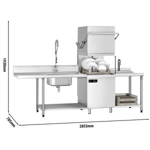 GGM GASTRO - Lave-vaisselle à capot - 6,52 kW - incl. table d'entrée & de sortie à gauche - avec pompe à détergent, produit de rinçage & pompe à lessive