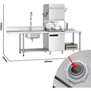 GGM GASTRO - Lave-vaisselle à capot - 7,1 kW - incl. table d'arrivée, de sortie à gauche & détartrant - avec pompe à détergent, à produit de rinçage & à lessive