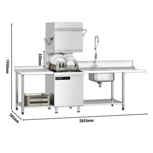 GGM GASTRO - Lave-vaisselle à double paroi - 7,1 kW - avec table d'entrée et de sortie à droite - avec pompe à détergent, à produit de rinçage et à lessive