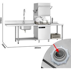 GGM GASTRO - Lave-vaisselle à capot - 7,1 kW - incl. table d'entrée, de sortie à gauche & détartrant - avec pompe pour détergent & produit de rinçage