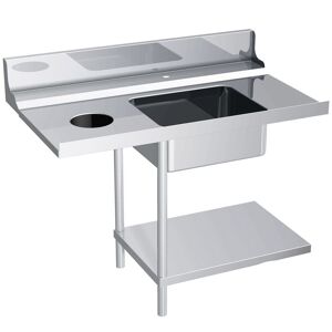 GGM Gastro - Table d'entree pour Lave-vaisselle serie DS - Bac a gauche - Emplacement de lave-vaisselle possible a droite + Trou vide-ordure Argent