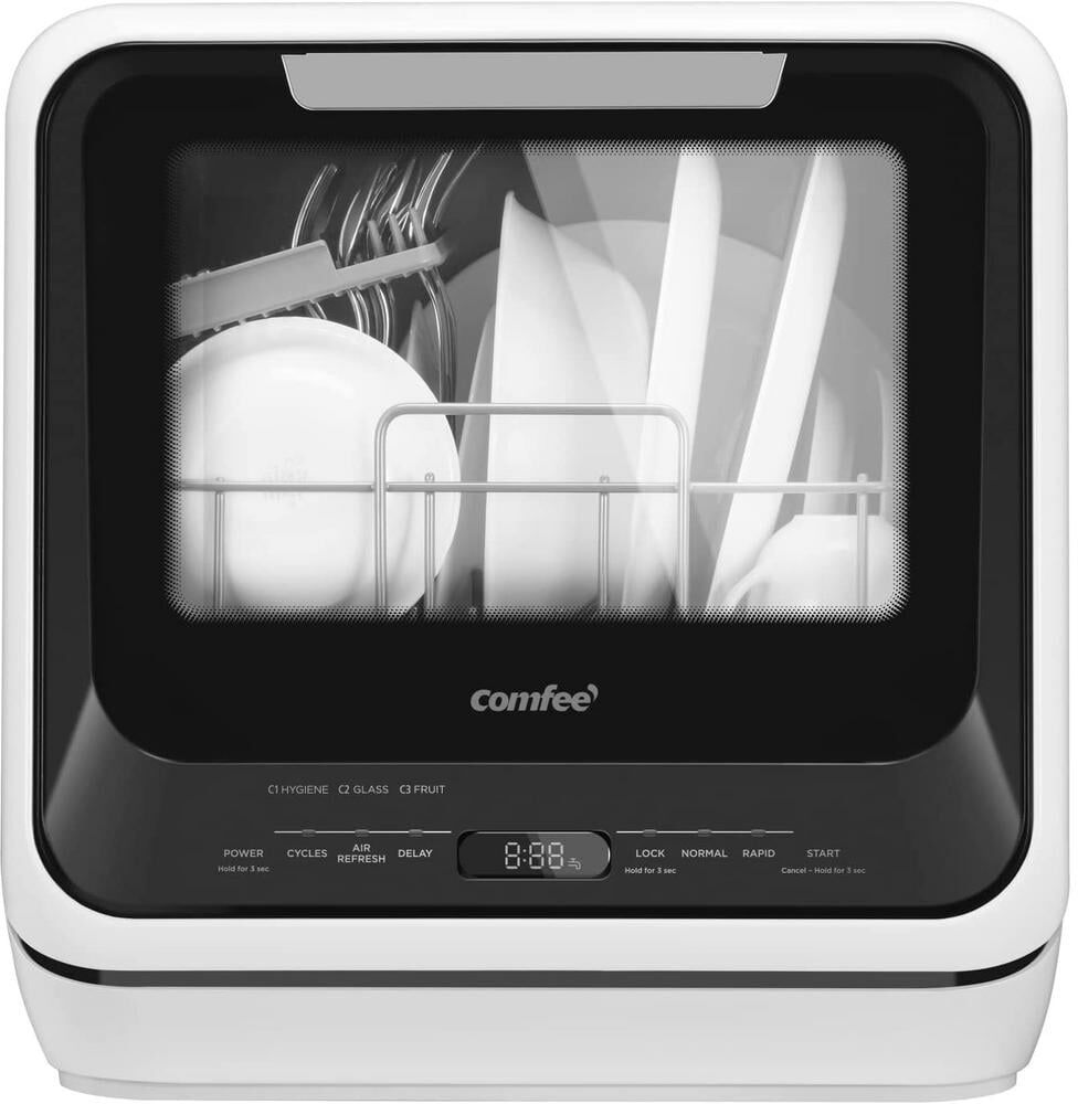 Comfee' 16.5 in. White Electronic Countertop 120-volt Dishwasher with 6-Cycles, 2 Place Settings Capacity