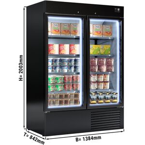 GGM GASTRO - Congélateur - 1384mm - jusqu'à -18 °C -avec portes vitrées isolées - 4 étagères Noir