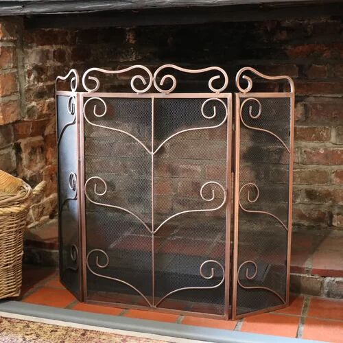 Rosalind Wheeler Ornate 3 Panel Steel Fireplace Screen Rosalind Wheeler Size: 71cm H x 87cm W x 1.5cm D, Finish: Bronze  - Size: 50cm H x 140cm W x 1.8cm D