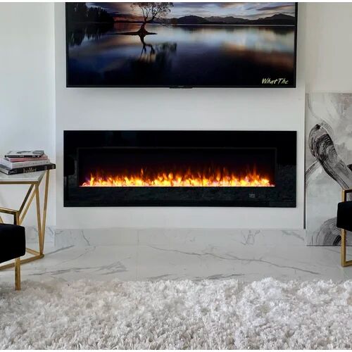 Ivy Bronx Addison Recessed Wall Mounted Electric Fire Ivy Bronx Size: 50cm H x 182cm W x 19cm D, Finish: Black  - Size: 50cm H x 198cm W x 19cm D