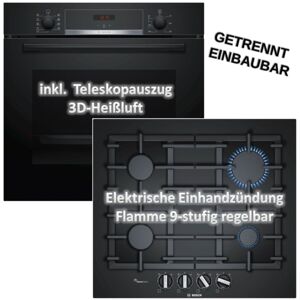 Bosch - Backofen HBA534EB0 mit Gas-Kochfeld PPP6A6B90 - autark, 60 cm