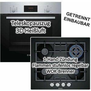 Bosch - Herdset Backofen HBF134YS1 mit Siemens Gas-Kochfeld EN6B6HB90 - autark, 60cm