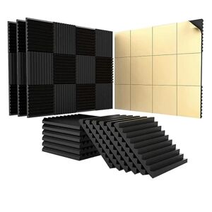 Mwin 24 pakke akustikpaneler med selvklæbende, 1x12x12 tommer, sort