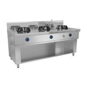 GGM GASTRO - Cuisinière wok à gaz - 42 kW - 3 zones de cuisson - incl. 1 mini colonne d'eau