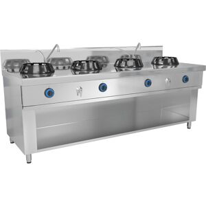 GGM GASTRO - Cuisinière wok à gaz - 56 kW - 4 zones de cuisson - 2 mini-colonnes d'eau incluses