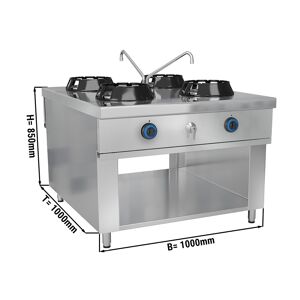 GGM GASTRO - Cuisinière wok à gaz - 56 kW - 4 zones de cuisson - 2 mini-colonnes d'eau incluses