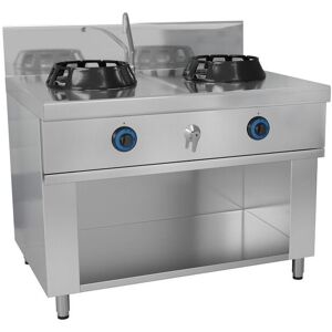 GGM Gastro - Cuisiniere wok a gaz - 28 kW - 2 zones de cuisson - incl. 1 mini colonne d'eau Argent