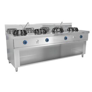 GGM Gastro - Cuisiniere wok a gaz - 56 kW - 4 zones de cuisson - 2 mini-colonnes d'eau incluses Argent