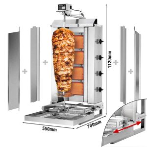 GGM Gastro - Grill gyros/döner a gaz - Mobile - 4 bruleurs - max. 60 kg - incl. tôle de protection & Portes battantes