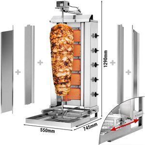 GGM Gastro - Grill gyros/döner a gaz - Mobile - 5 bruleurs - max. 80 kg - incl. tôle de protection & Portes battantes