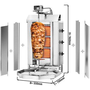 GGM Gastro - Grill gyros/döner a gaz - 3 bruleurs - max. 40 kg - incl. tôle de protection & Portes battantes