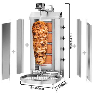 GGM Gastro - Grill gyros/döner a gaz - 4 bruleurs - max. 60 kg - incl. tôle de protection & Portes battantes