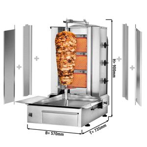 GGM Gastro - Grill gyros/döner a gaz - 3 bruleurs - max. 40 kg - incl. tôle de protection & Portes battantes