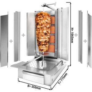 GGM Gastro - Grill gyros/döner a gaz - 4 bruleurs - max. 60 kg - incl. tôle de protection & Portes battantes - Pour FRA & BEL