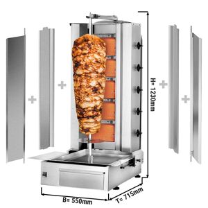 GGM Gastro - Grill gyros/döner a gaz - 5 bruleurs - max. 80 kg - incl. tôle de protection & Portes battantes