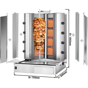 GGM Gastro - Grill gyros/döner a gaz - forme en V - 4+4 bruleurs - max. 100 kg - Portes battantes incluses