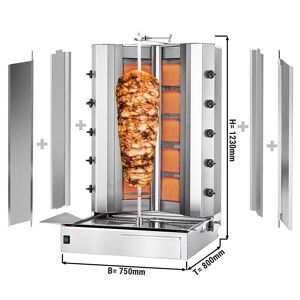 GGM Gastro - Grill gyros/döner a gaz - forme en V - 5+5 bruleurs - max. 120 kg - Portes battantes incluses