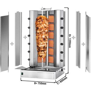 GGM Gastro - Grill gyros/döner a gaz - forme en V - 6+6 bruleurs - max. 150 kg - Portes battantes incluses