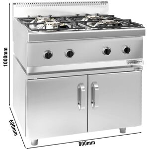 GGM Gastro - Cuisiniere a gaz - 14 kW - 4 bruleurs - incl. soubassement avec 2 portes Argent