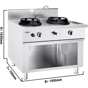 GGM Gastro - Cuisiniere wok a gaz - 30 kW - 2 zones de cuisson - incl. 1 mini colonne d'eau Argent