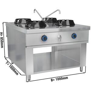 GGM Gastro - Cuisiniere wok a gaz - 56 kW - 4 zones de cuisson - 2 mini-colonnes d'eau incluses Argent