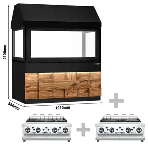 GGM Gastro - Grill a gaz TORONTO - 1900mm - Facade en bois - Plan de travail en granit noir - Verre anti-chaleur Noir / Marron