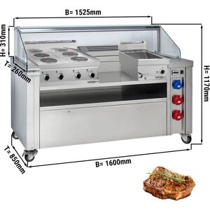 GGM GASTRO - Station de cuisson mobile - 1600x850mm - Hauteur : 1170mm - incl. cuisinière électrique & bain-marie