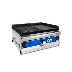 Cleiton® - Plaques de cuisson à gaz demie lisse et rainurée en fer 50 cm / Plaques de cuisson professionnel pour la restauration à chauffe rapide