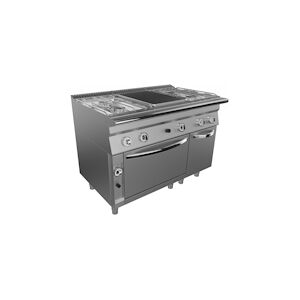 Metro Professional Fourneau P800R 4 feux, PCF centrale sur four à gaz, plaque en fonte, inox